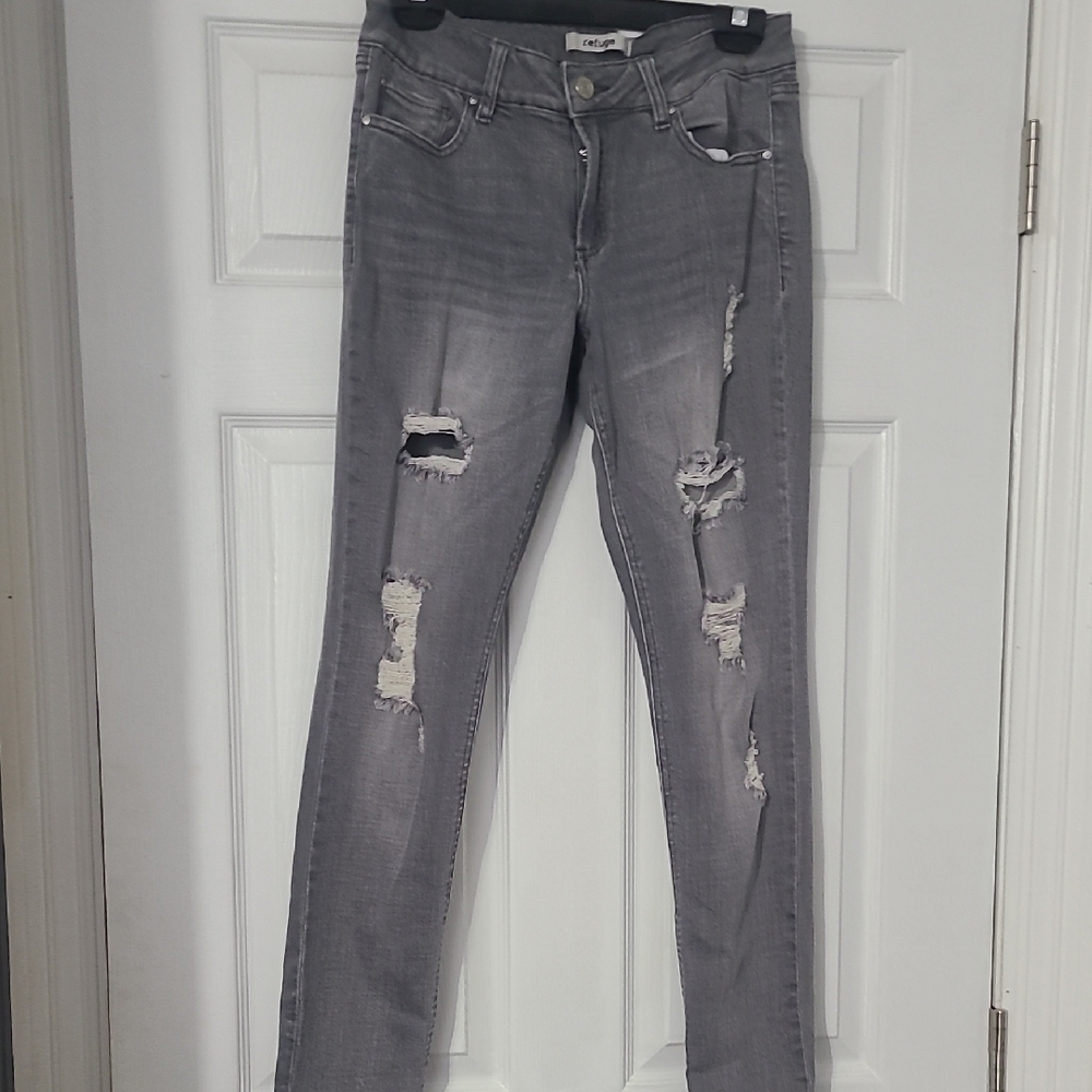Ripped Gray Women's Jeans - Casual Slim Fit
